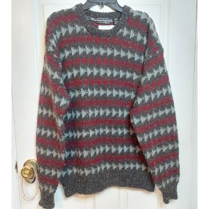 Peter England Vintage 80s Grey Red Geometric Knit Wool Sweater Grandpacore Sz L